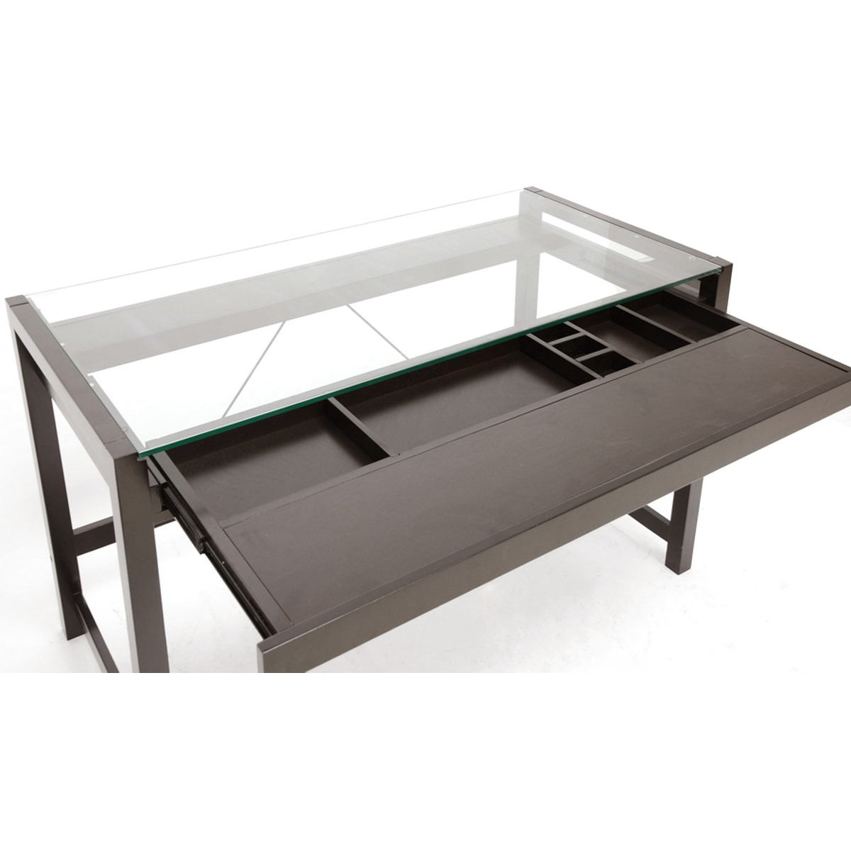 Baxton Studio Idabel Dark Brown Wood Modern Desk with Glass Top Baxton Studio-Desks-Minimal And Modern - 3