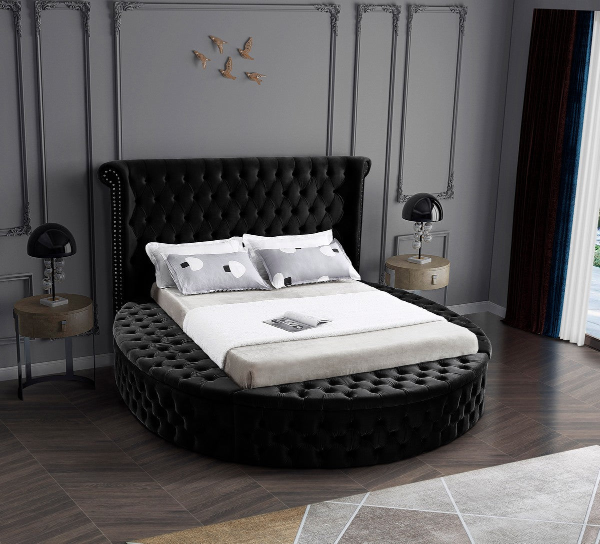 Meridian Furniture Luxus Black Velvet Full Bed (3 Boxes)