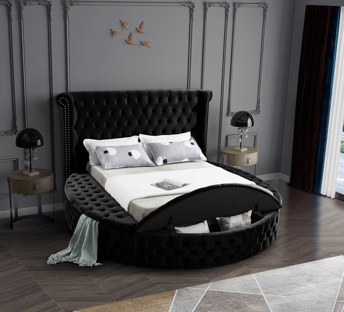 Meridian Furniture Luxus Black Velvet King Bed (3 Boxes)