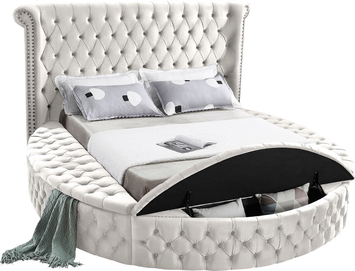 Meridian Furniture Luxus Cream Velvet Full Bed (3 Boxes)