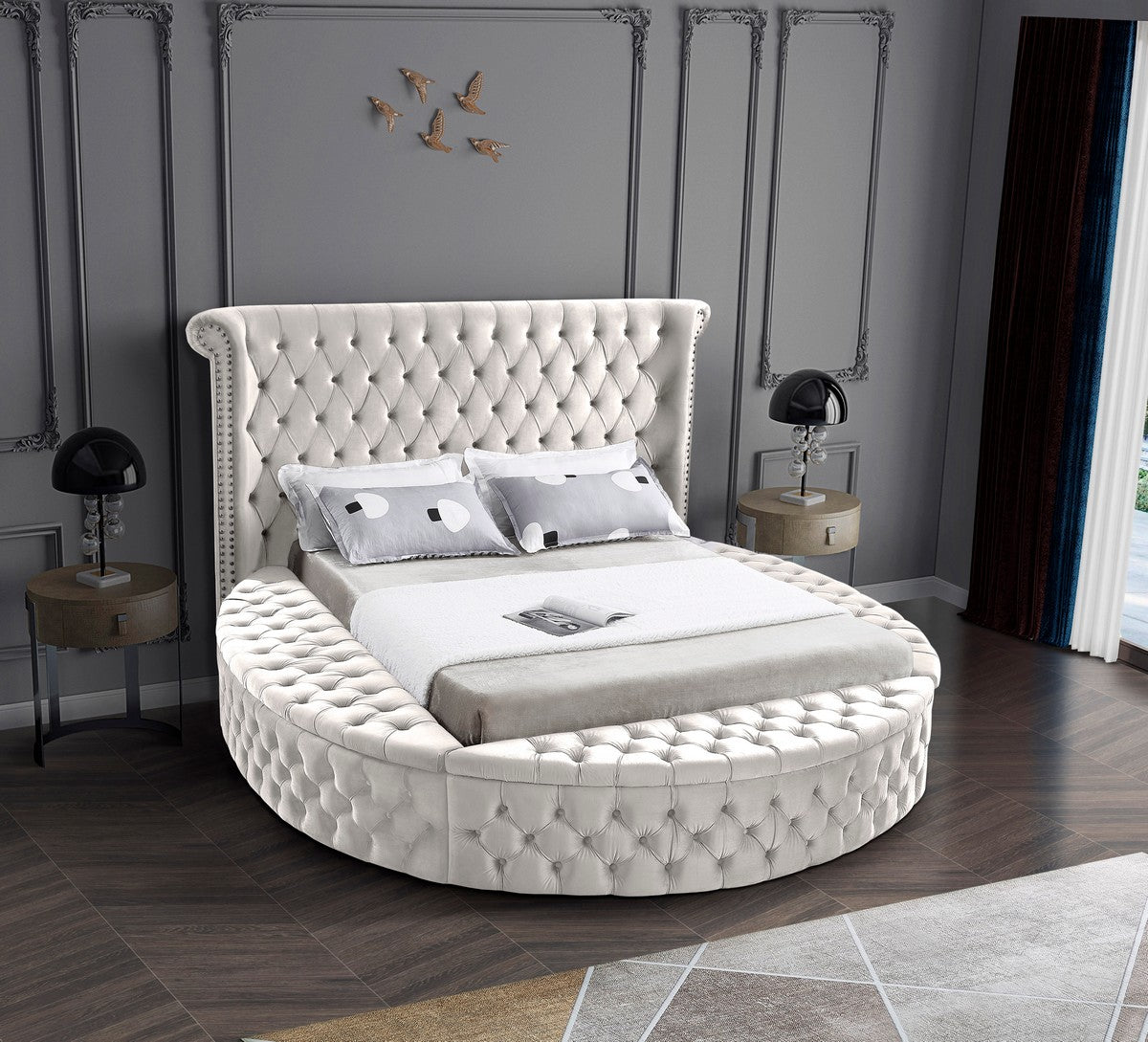 Meridian Furniture Luxus Cream Velvet King Bed (3 Boxes)