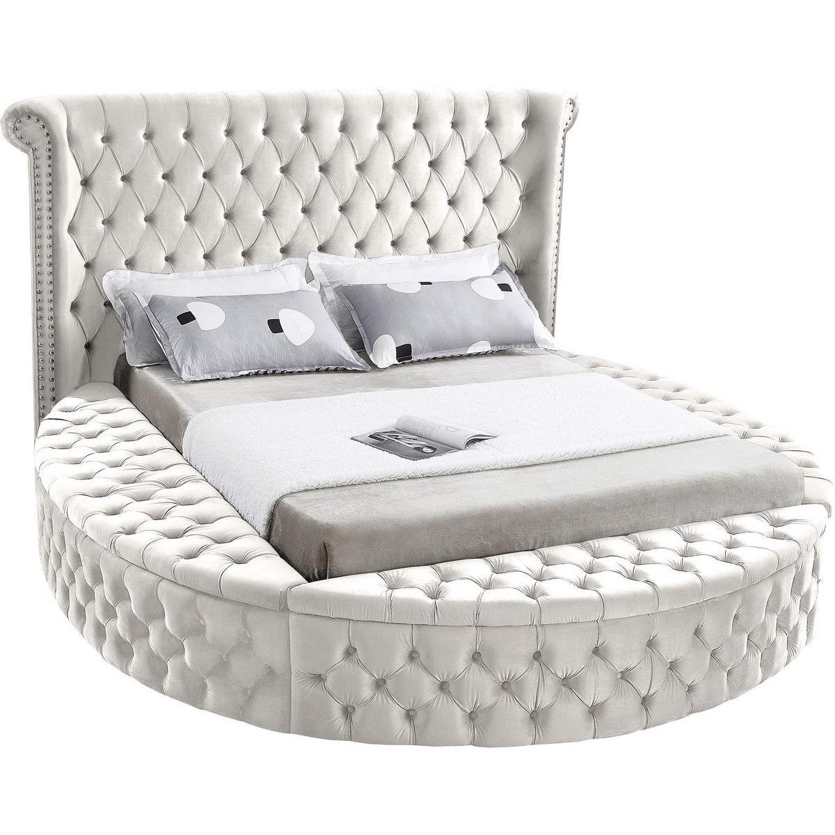 Meridian Furniture Luxus Cream Velvet Queen Bed (3 Boxes)Meridian Furniture - Queen Bed (3 Boxes) - Minimal And Modern - 1