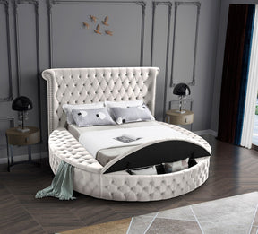 Meridian Furniture Luxus Cream Velvet Queen Bed (3 Boxes)