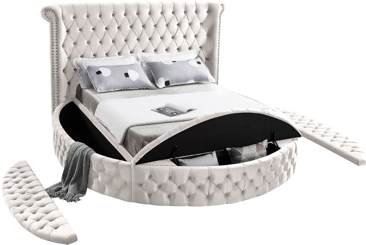 Meridian Furniture Luxus Cream Velvet Queen Bed (3 Boxes)