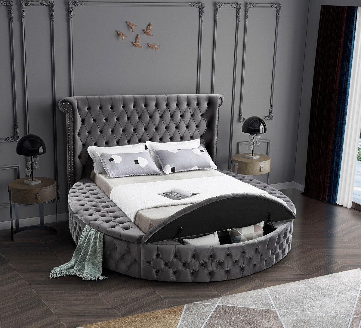 Meridian Furniture Luxus Grey Velvet Full Bed (3 Boxes)