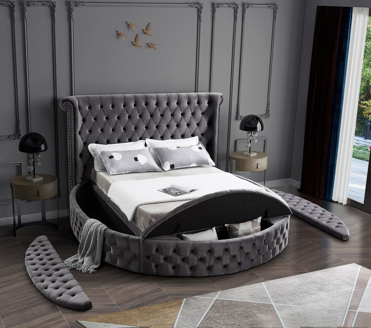 Meridian Furniture Luxus Grey Velvet Full Bed (3 Boxes)