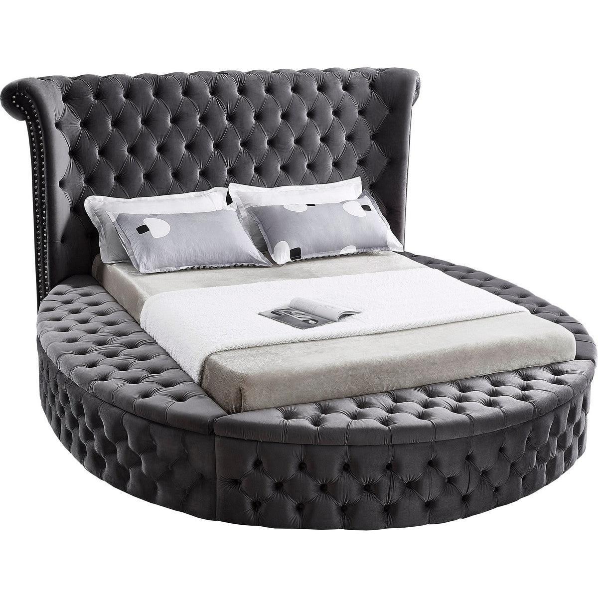Meridian Furniture Luxus Grey Velvet Queen Bed (3 Boxes)Meridian Furniture - Queen Bed (3 Boxes) - Minimal And Modern - 1
