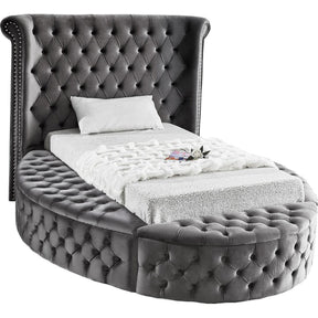 Meridian Furniture Luxus Grey Velvet Twin Bed (3 Boxes)Meridian Furniture - Twin Bed (3 Boxes) - Minimal And Modern - 1