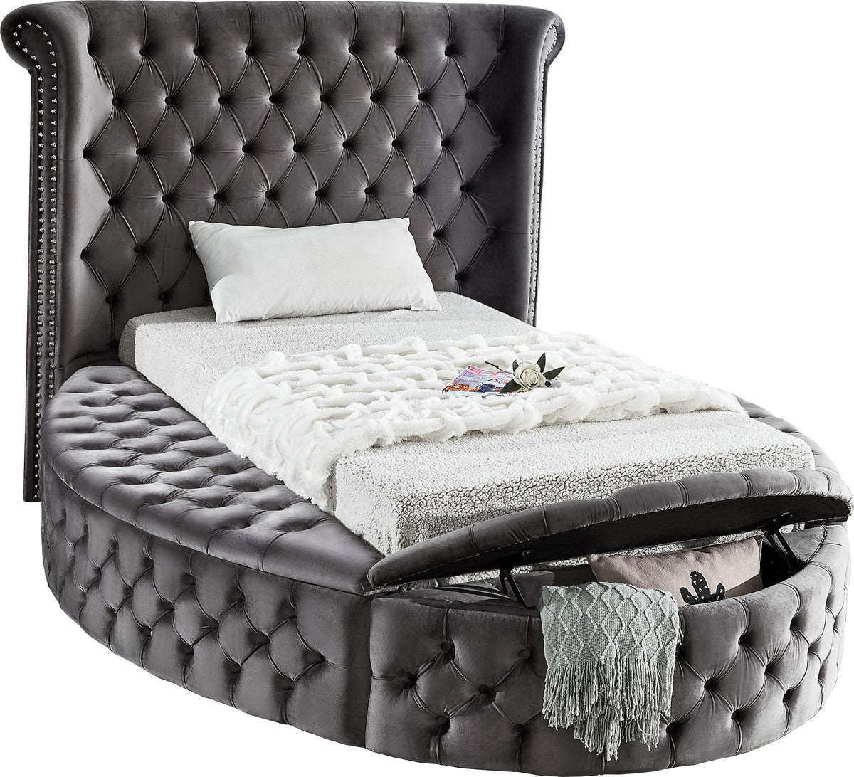 Meridian Furniture Luxus Grey Velvet Twin Bed (3 Boxes)