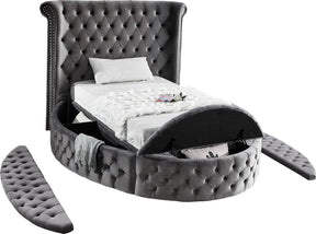 Meridian Furniture Luxus Grey Velvet Twin Bed (3 Boxes)