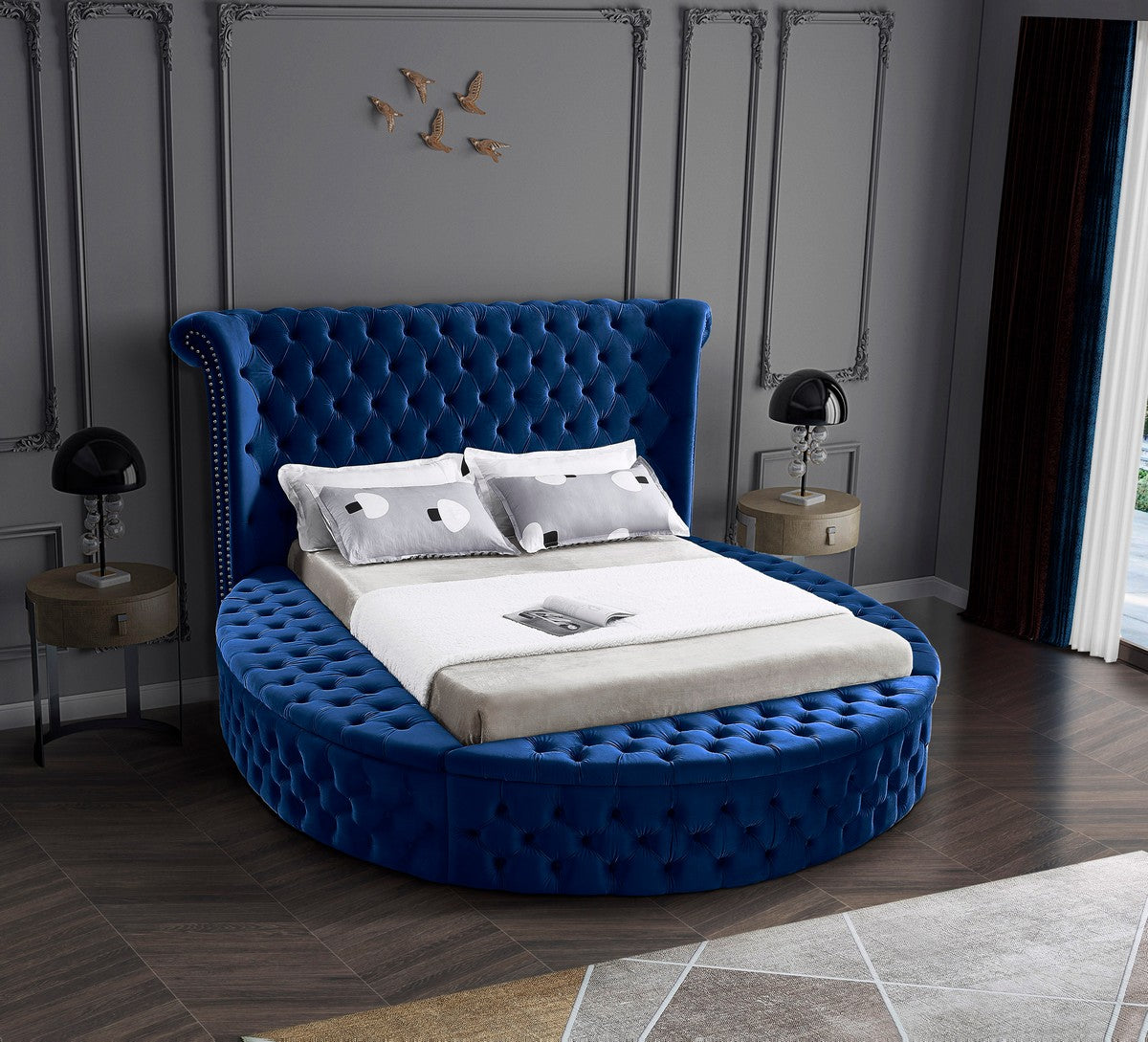 Meridian Furniture Luxus Navy Velvet Full Bed (3 Boxes)