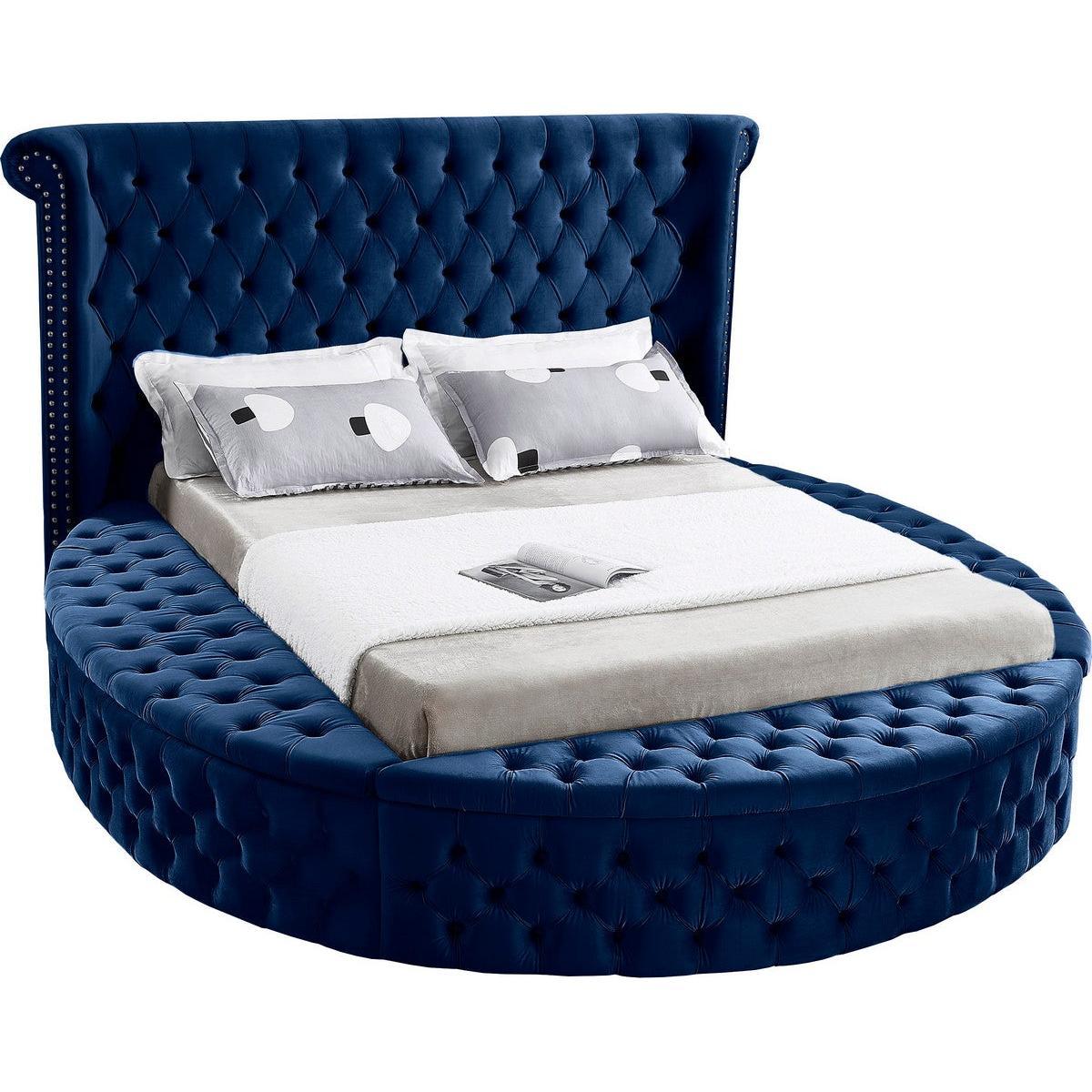 Meridian Furniture Luxus Navy Velvet King Bed (3 Boxes)Meridian Furniture - King Bed (3 Boxes) - Minimal And Modern - 1