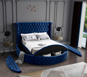 Meridian Furniture Luxus Navy Velvet Queen Bed (3 Boxes)