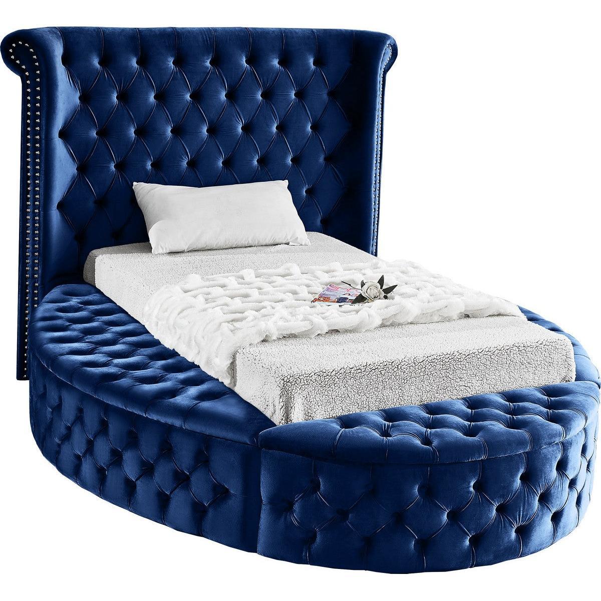 Meridian Furniture Luxus Navy Velvet Twin Bed (3 Boxes)Meridian Furniture - Twin Bed (3 Boxes) - Minimal And Modern - 1