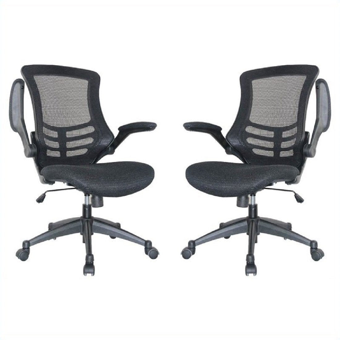 Manhattan Comfort Lenox Mesh Adjustable Office Chair in Black- Set of 2-Minimal & Modern