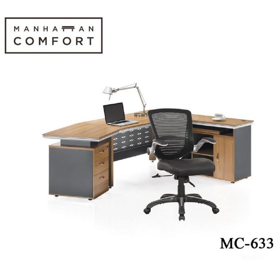 Manhattan Comfort Ergonomic Walden Office Chair in Black Pu Leather - Set of 2