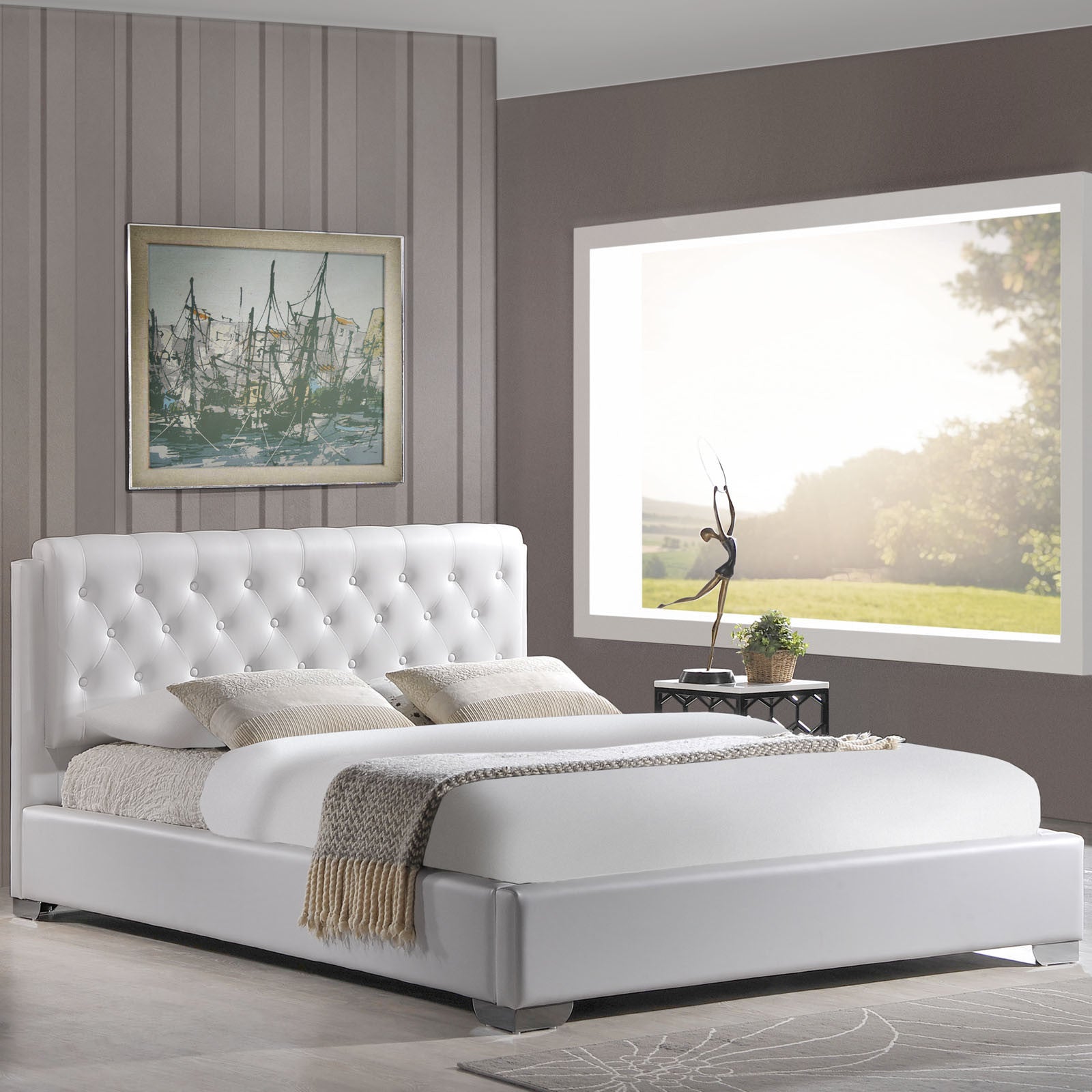 Modway Furniture Modern White Amelia Queen Vinyl Bed Frame MOD-5133-WHI-SET-Minimal & Modern
