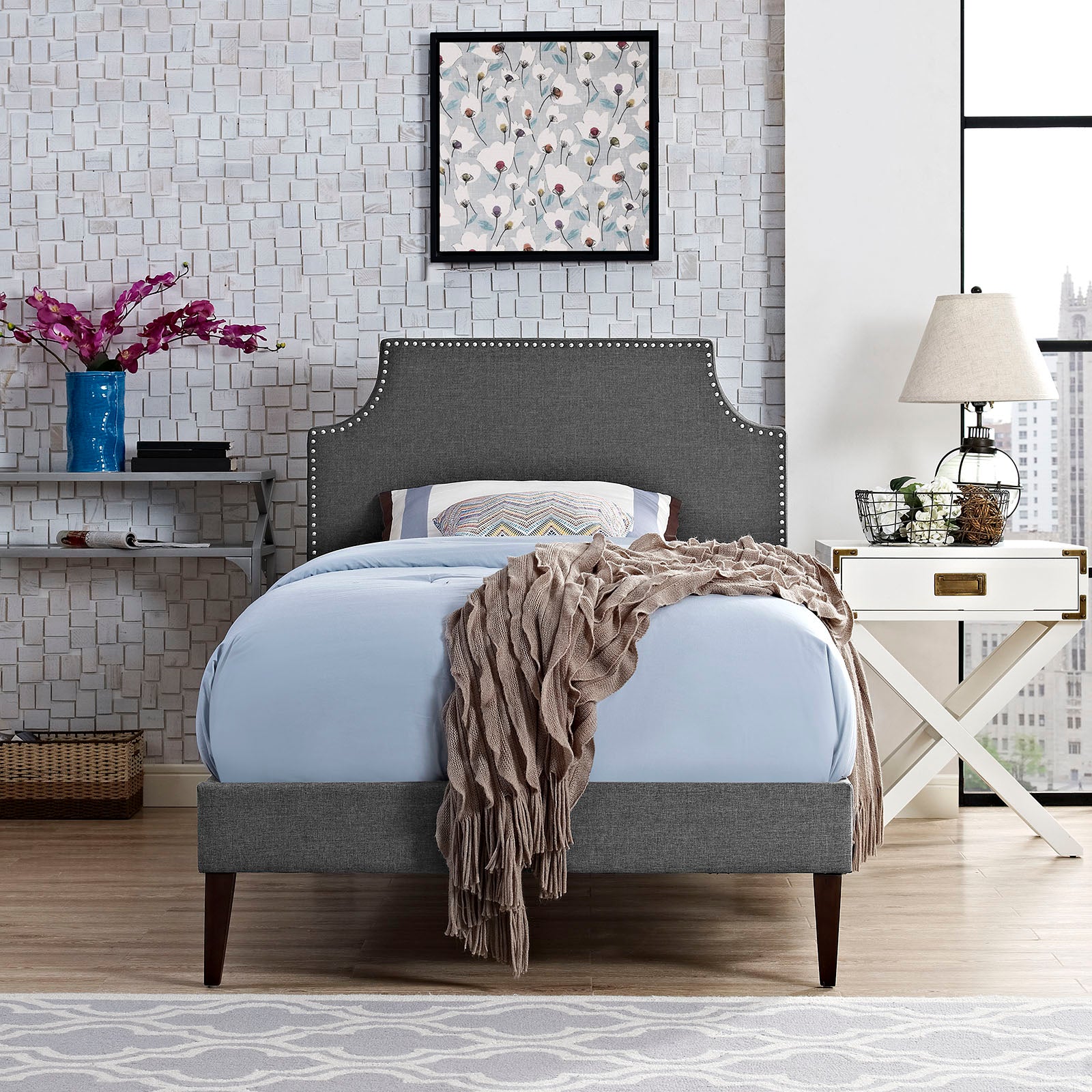 Modway Furniture Modern Laura Twin Fabric Platform Bed with Squared Tapered Legs - MOD-5596-Minimal & Modern