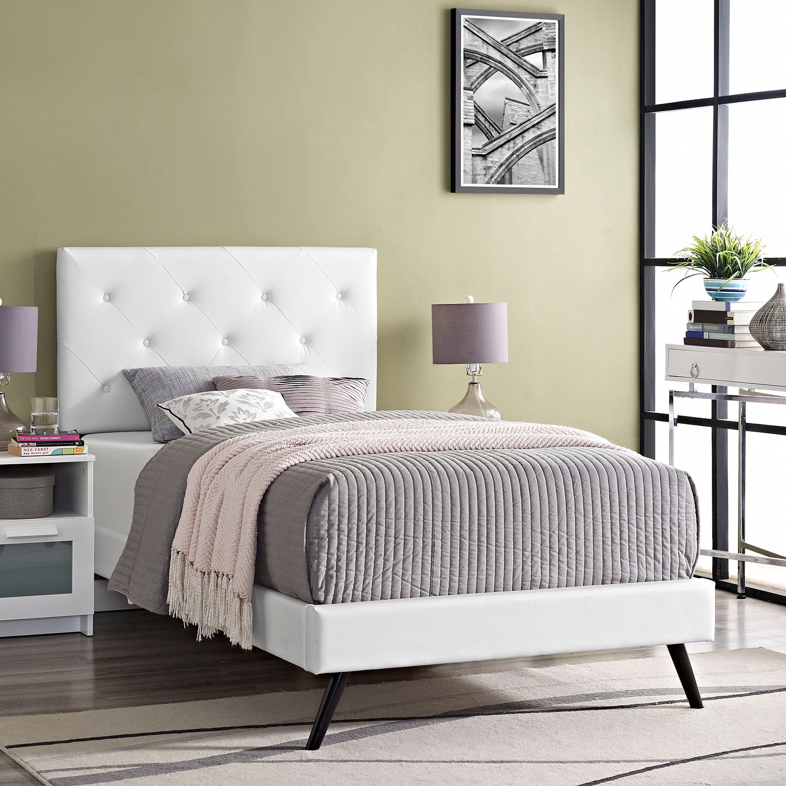 Modway Furniture Modern Terisa Twin Vinyl Platform Bed with Round Splayed Legs - MOD-5605-Minimal & Modern