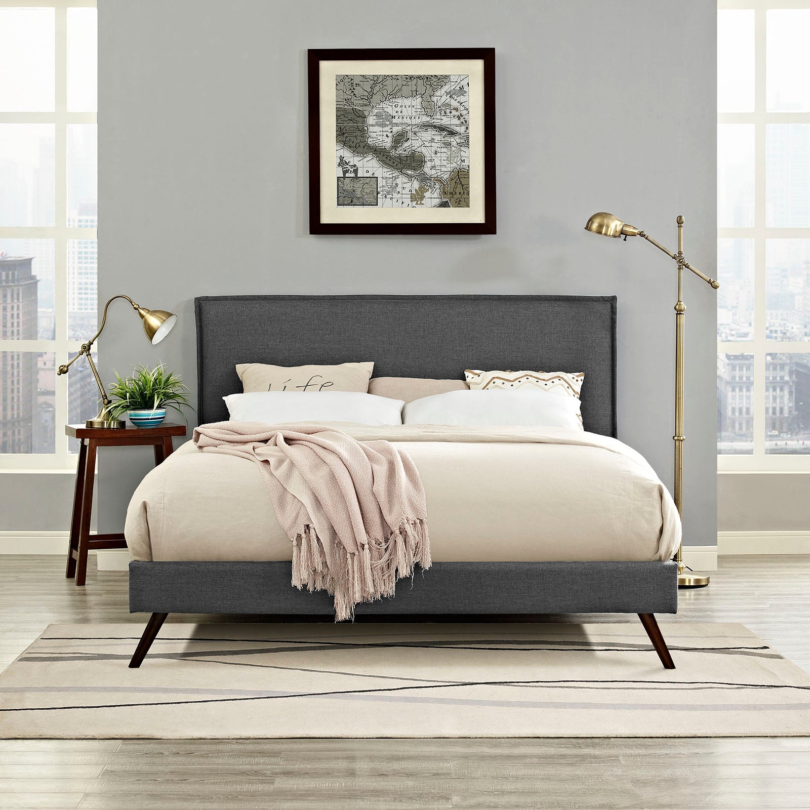 Modway Furniture Modern Camille King Fabric Platform Bed with Round Splayed Legs - MOD-5636-Minimal & Modern