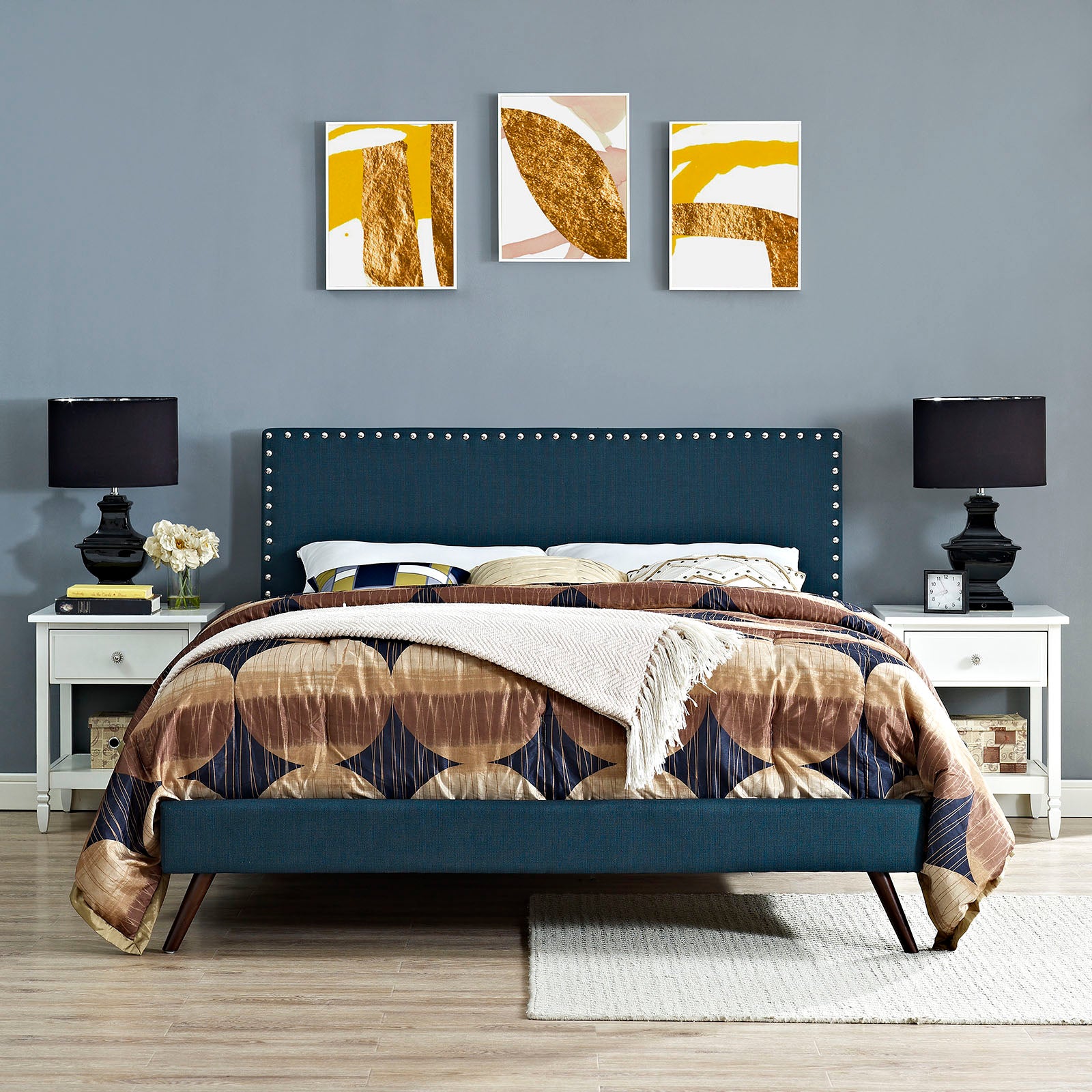 Modway Furniture Modern Phoebe Queen Fabric Platform Bed with Round Splayed Legs - MOD-5696-Minimal & Modern