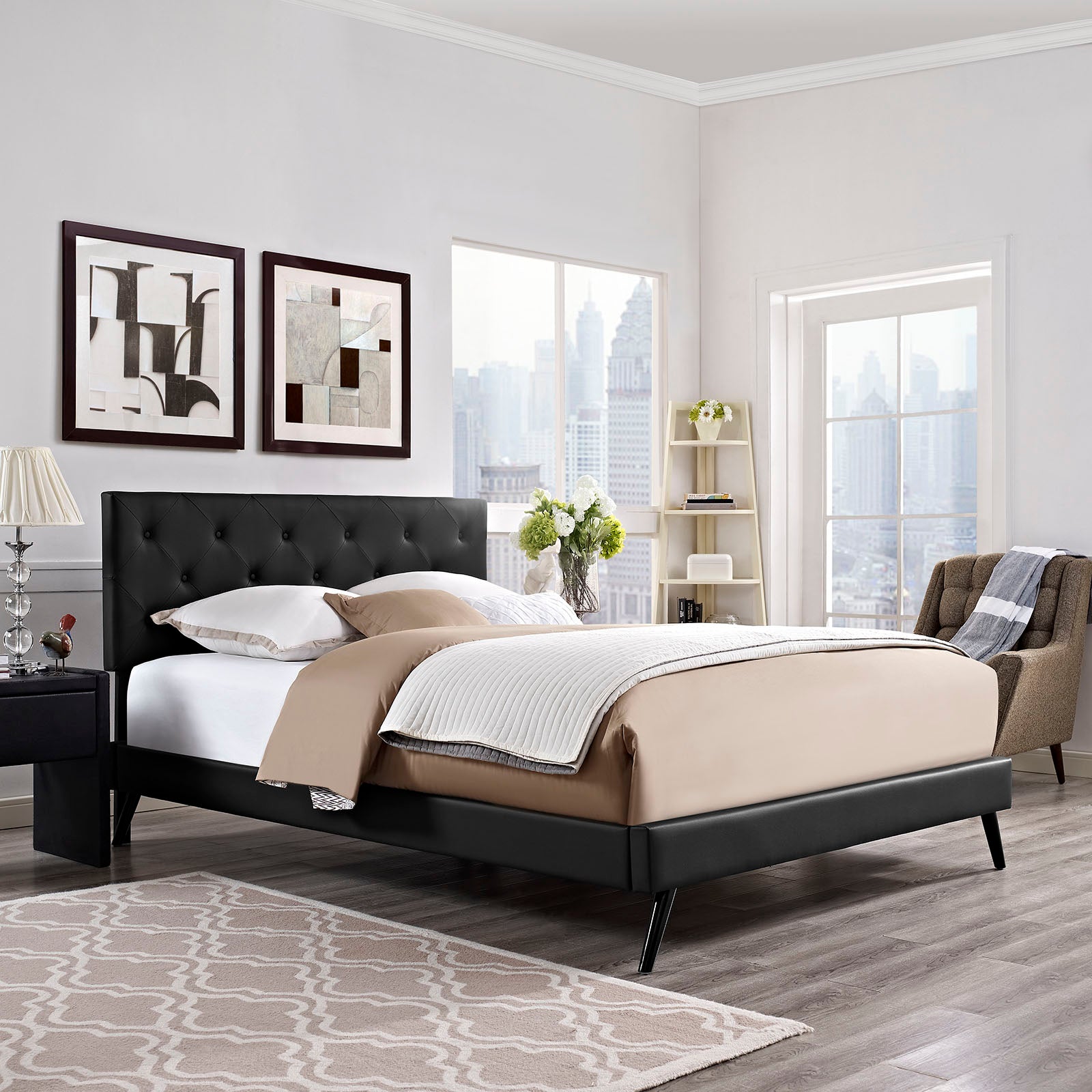 Modway Furniture Modern Terisa Full Vinyl Platform Bed with Round Splayed Legs - MOD-5705-Minimal & Modern