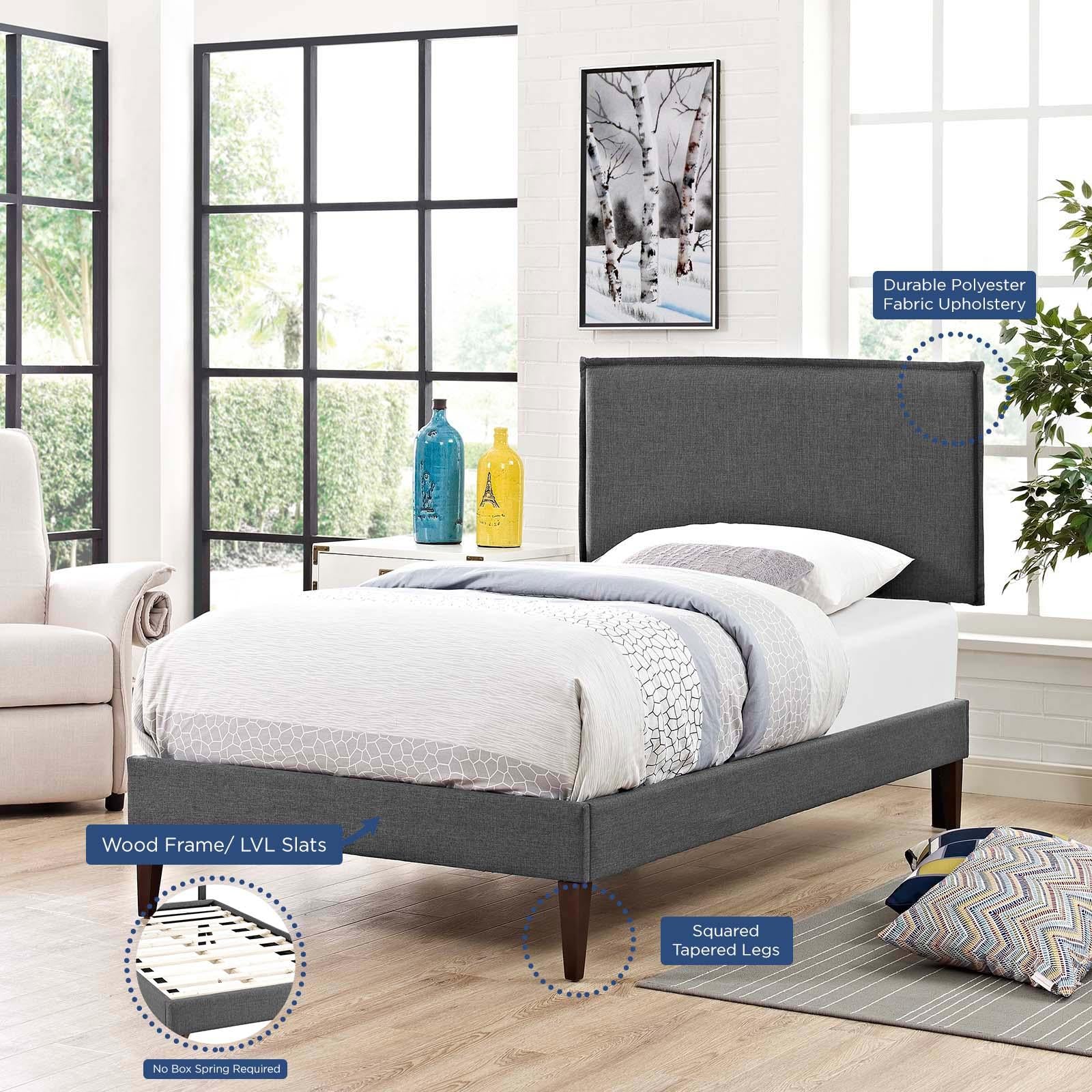 Modway Furniture Modern Amaris Twin Fabric Platform Bed with Squared Tapered Legs - MOD-5906