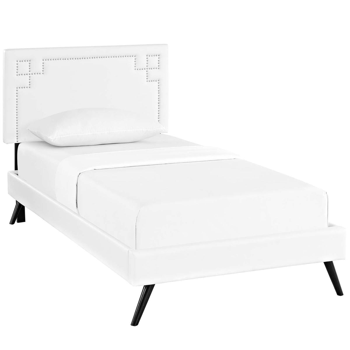 Modway Furniture Modern Ruthie Twin Vinyl Platform Bed with Round Splayed Legs - MOD-5926