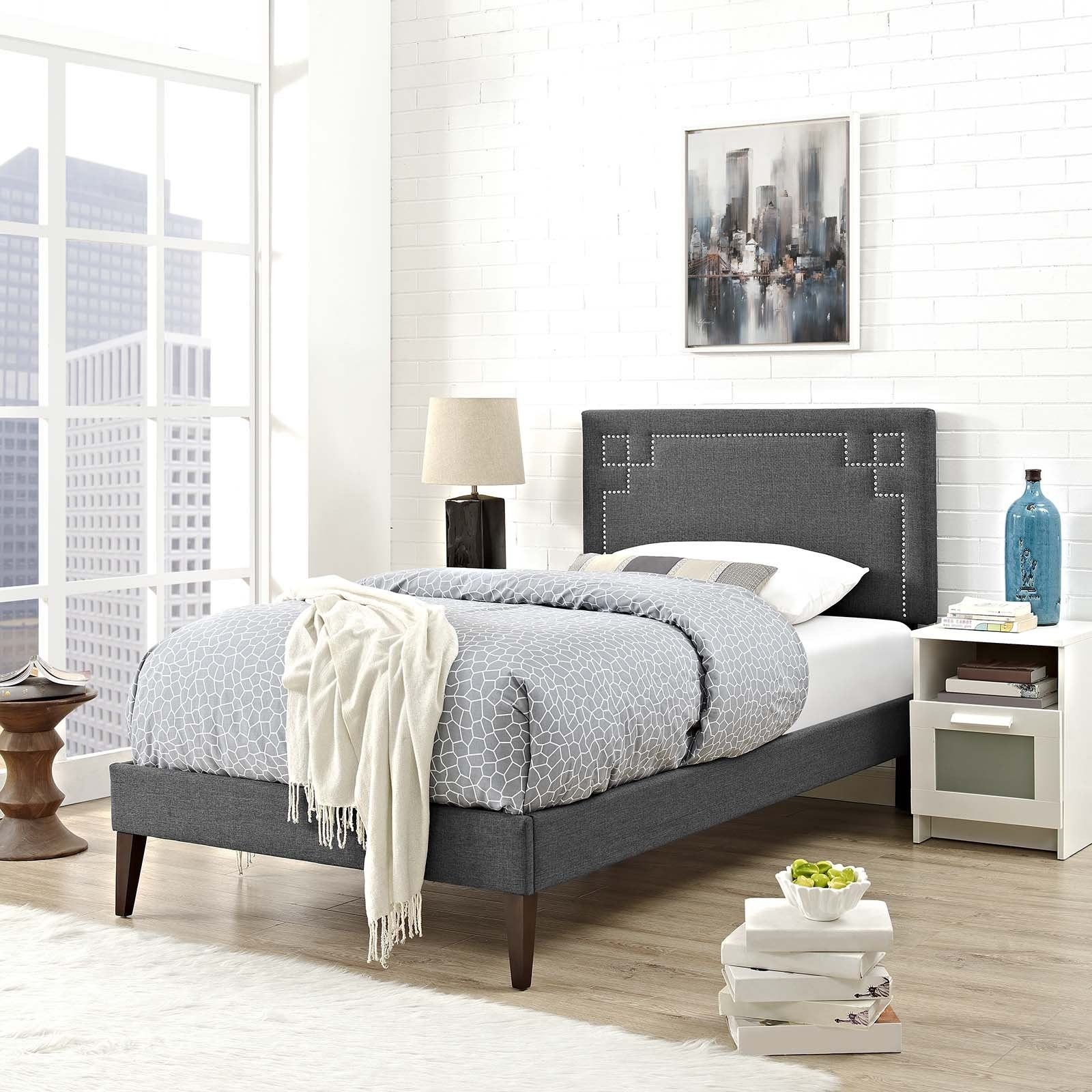 Modway Furniture Modern Ruthie Twin Fabric Platform Bed with Squared Tapered Legs - MOD-5935-Minimal & Modern