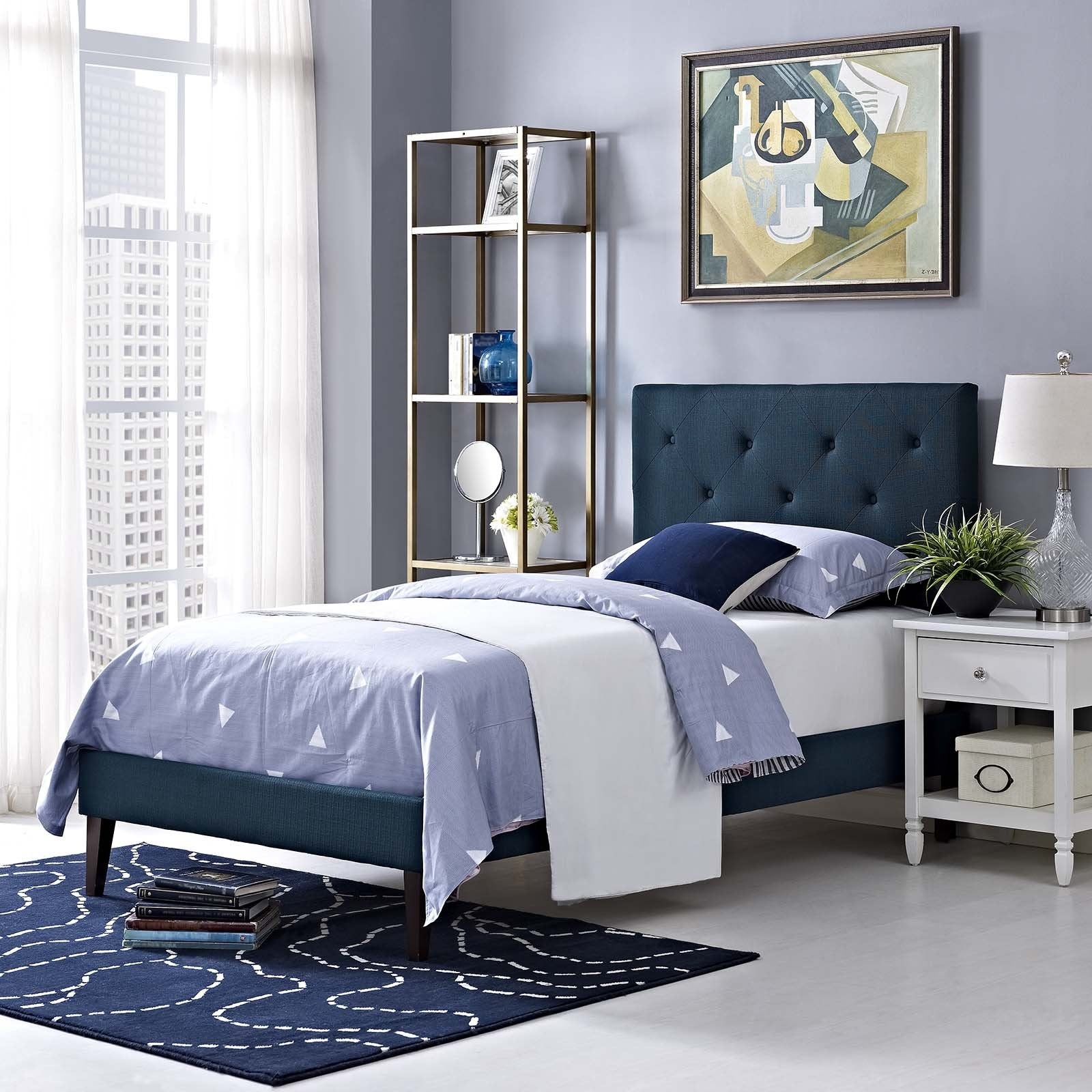 Modway Furniture Modern Tarah Twin Fabric Platform Bed with Squared Tapered Legs - MOD-5983-Minimal & Modern