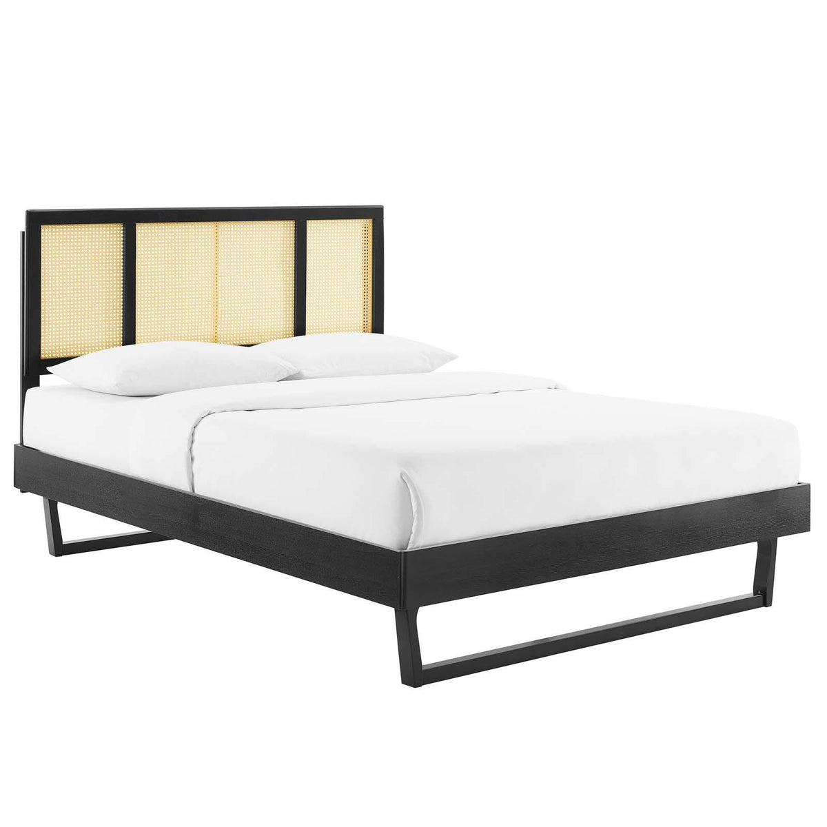 Modway Furniture Modern Kelsea Cane and Wood Queen Platform Bed With Angular Legs - MOD-6372