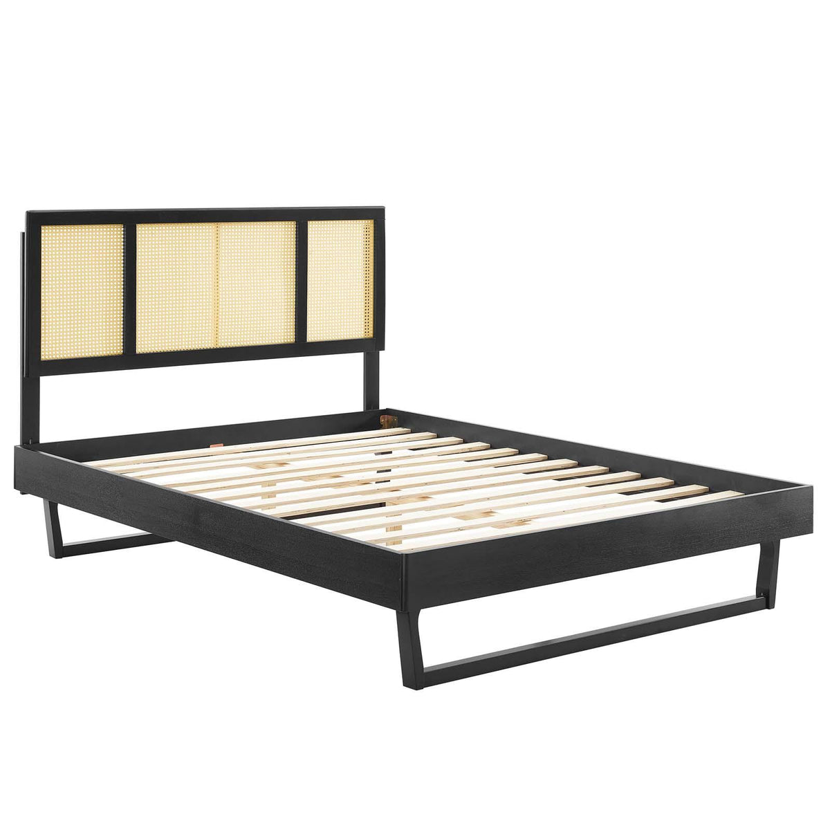 Modway Furniture Modern Kelsea Cane and Wood Queen Platform Bed With Angular Legs - MOD-6372