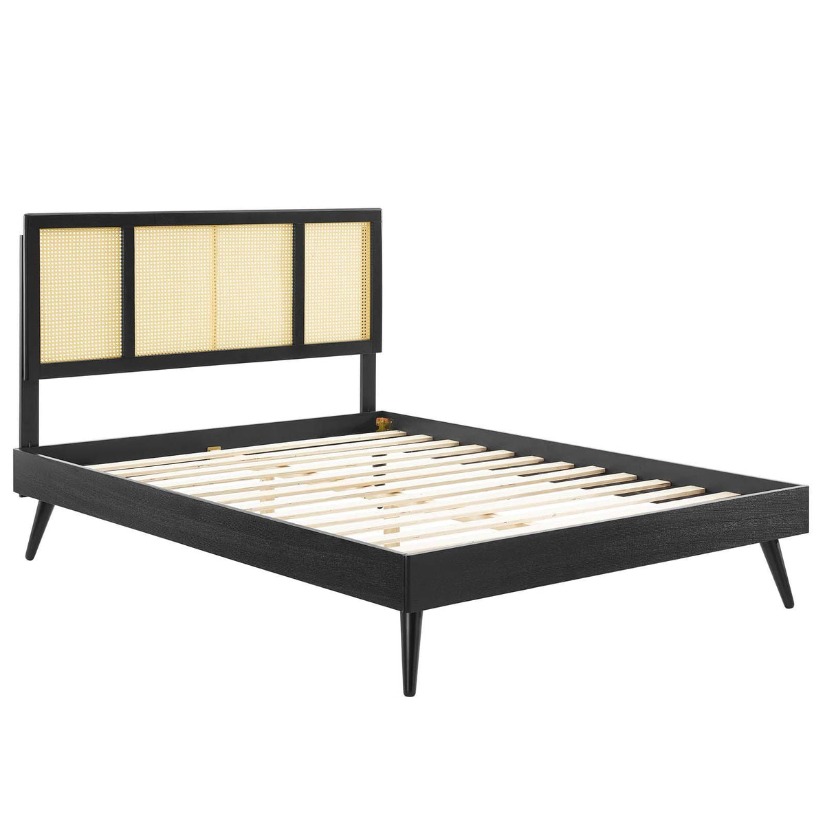 Modway Furniture Modern Kelsea Cane and Wood Queen Platform Bed With Splayed Legs - MOD-6373
