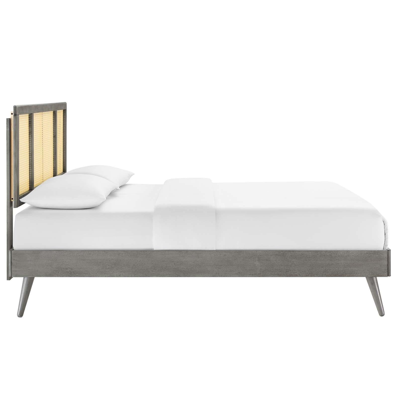 Modway Furniture Modern Kelsea Cane and Wood Full Platform Bed With Splayed Legs - MOD-6696