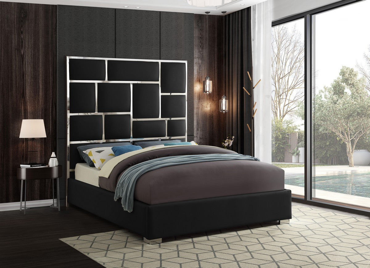 Meridian Furniture Milan Black Faux Leather Queen Bed
