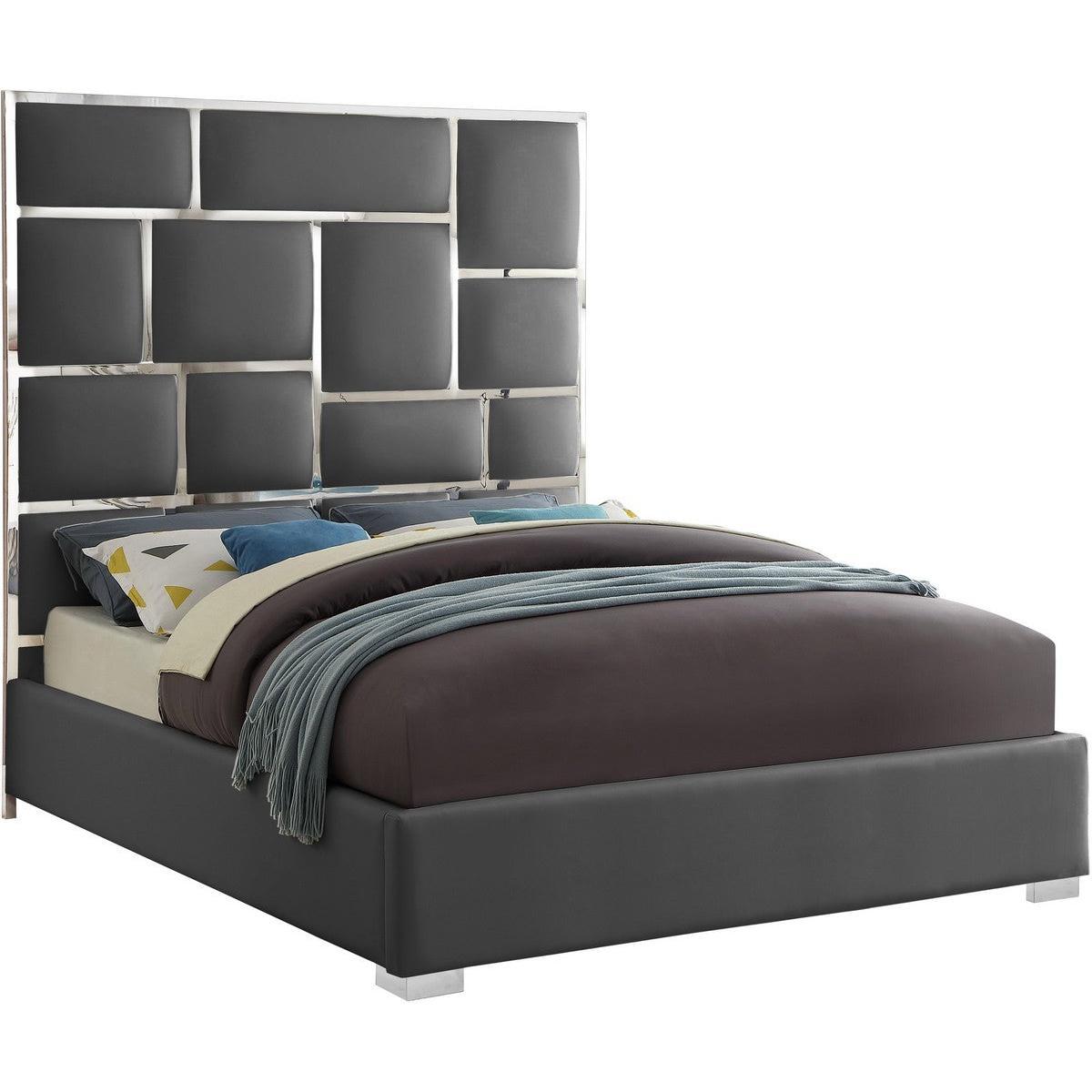 Meridian Furniture Milan Grey Faux Leather King BedMeridian Furniture - King Bed - Minimal And Modern - 1