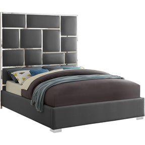 Meridian Furniture Milan Grey Faux Leather Queen BedMeridian Furniture - Queen Bed - Minimal And Modern - 1