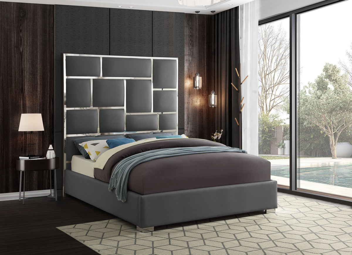 Meridian Furniture Milan Grey Faux Leather Queen Bed