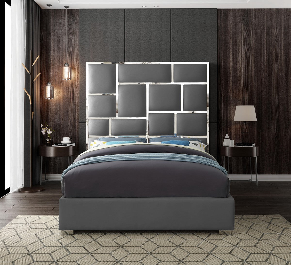 Meridian Furniture Milan Grey Faux Leather Queen Bed