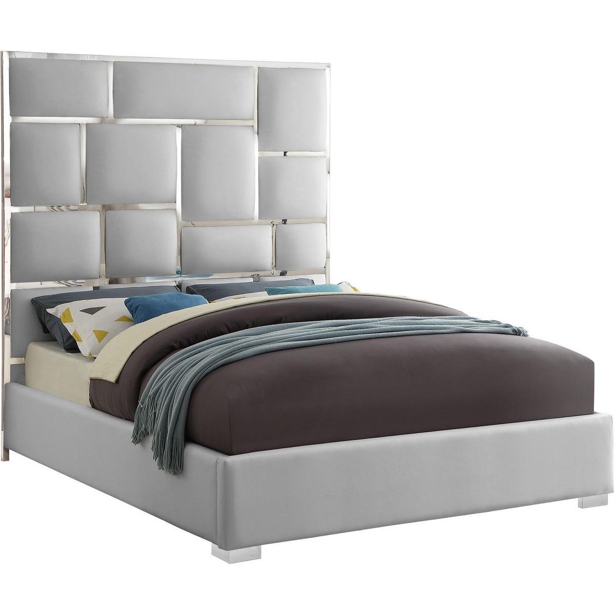 Meridian Furniture Milan White Faux Leather Queen BedMeridian Furniture - Queen Bed - Minimal And Modern - 1