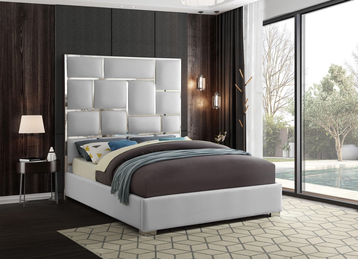 Meridian Furniture Milan White Faux Leather Queen Bed