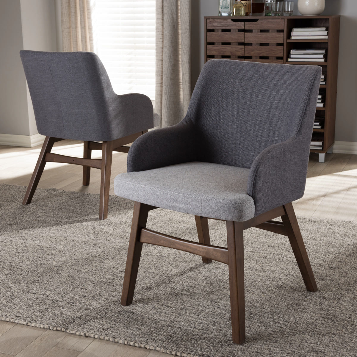 Baxton Studio Monte Mid-Century Modern Two-Tone Grey Fabric Armchair (Set of 2) Baxton Studio-dining chair-Minimal And Modern - 1