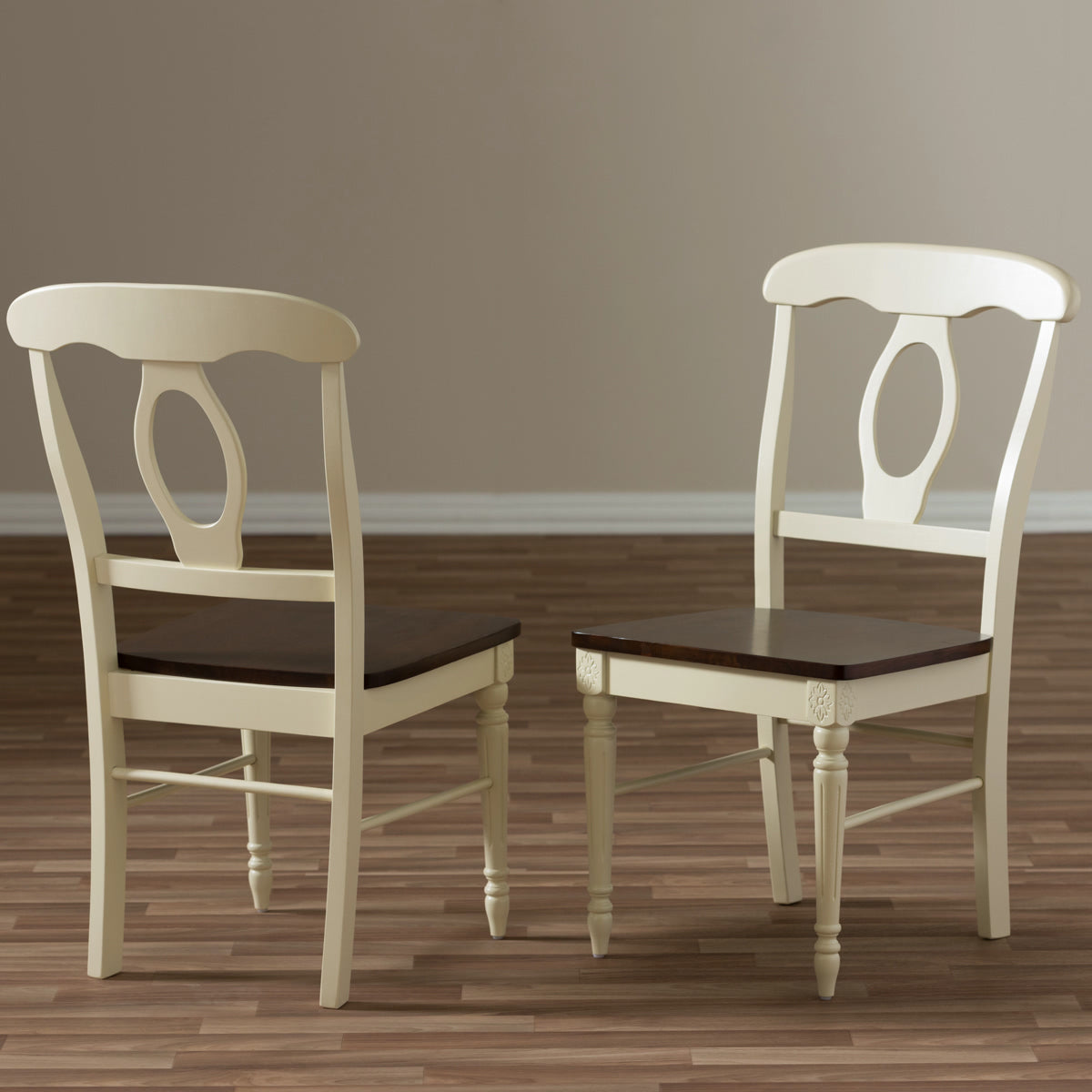 Baxton Studio Napoleon French Country Cottage Buttermilk and "Cherry" Brown Finishing Wood Dining Chair Baxton Studio-dining chair-Minimal And Modern - 5
