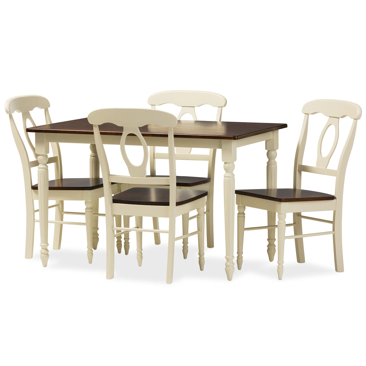 Baxton Studio Napoleon French Country Cottage Buttermilk and "Cherry" Brown Finishing Wood 5-Piece Dining Set Baxton Studio--Minimal And Modern - 2