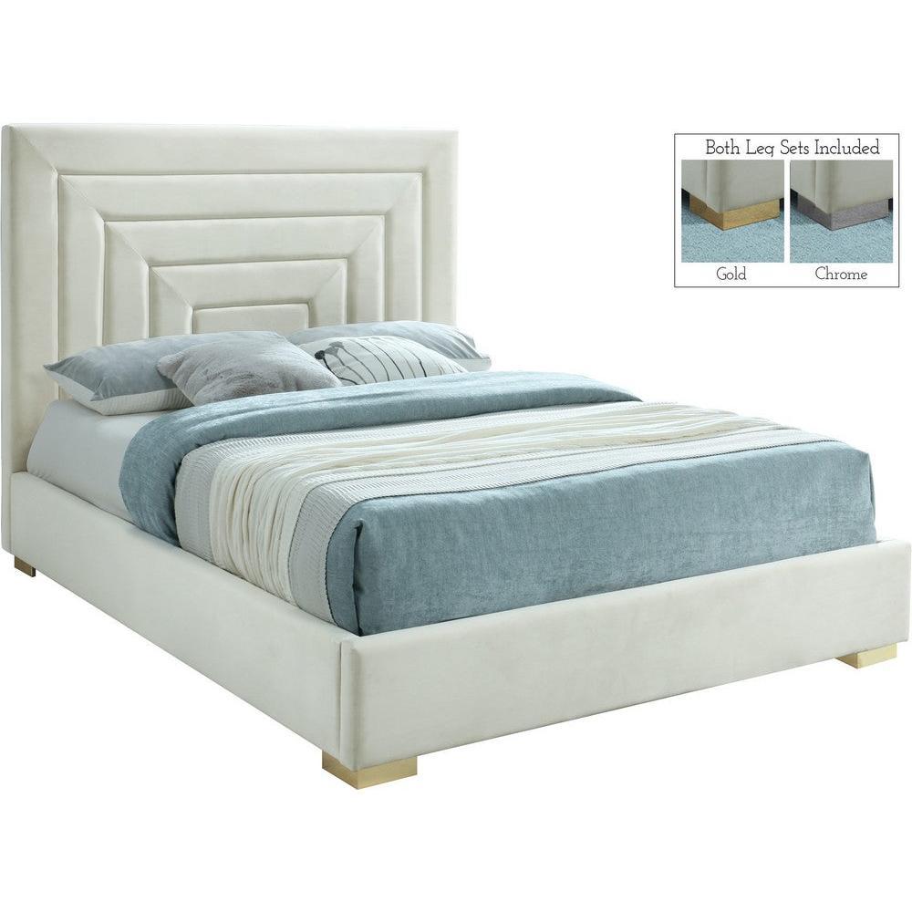 Meridian Furniture Nora Cream Velvet Full BedMeridian Furniture - Full Bed - Minimal And Modern - 1