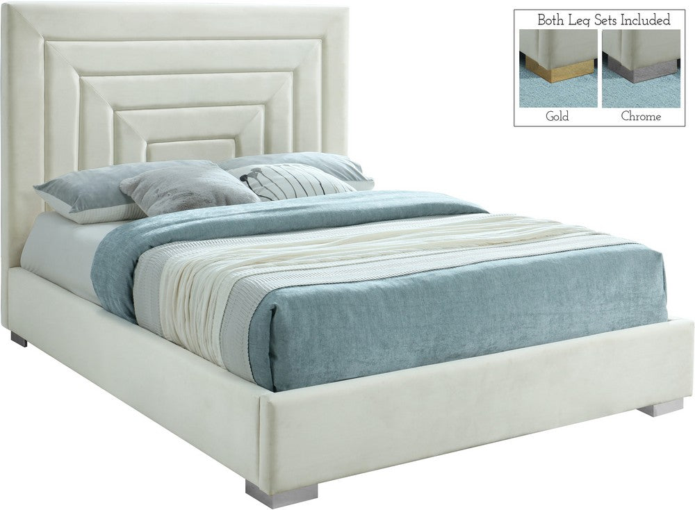 Meridian Furniture Nora Cream Velvet Full Bed