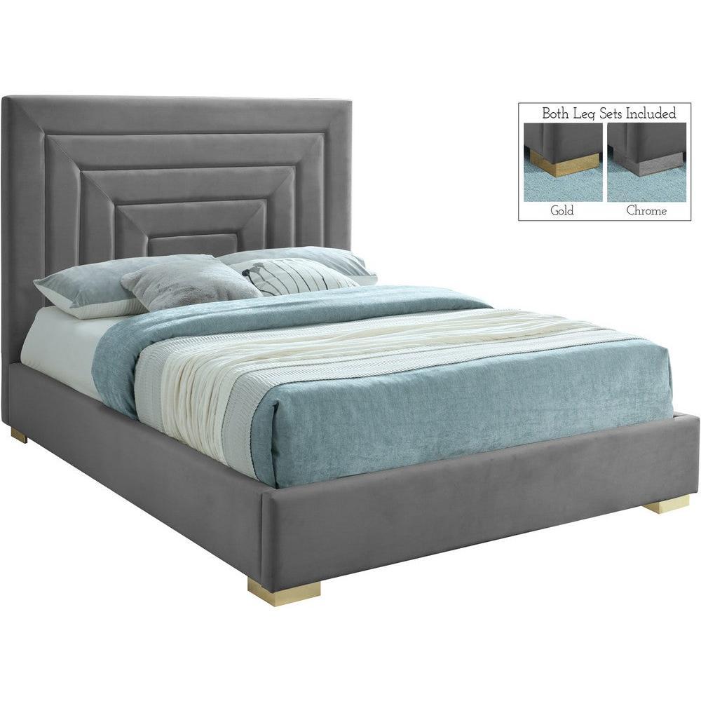 Meridian Furniture Nora Grey Velvet Full BedMeridian Furniture - Full Bed - Minimal And Modern - 1