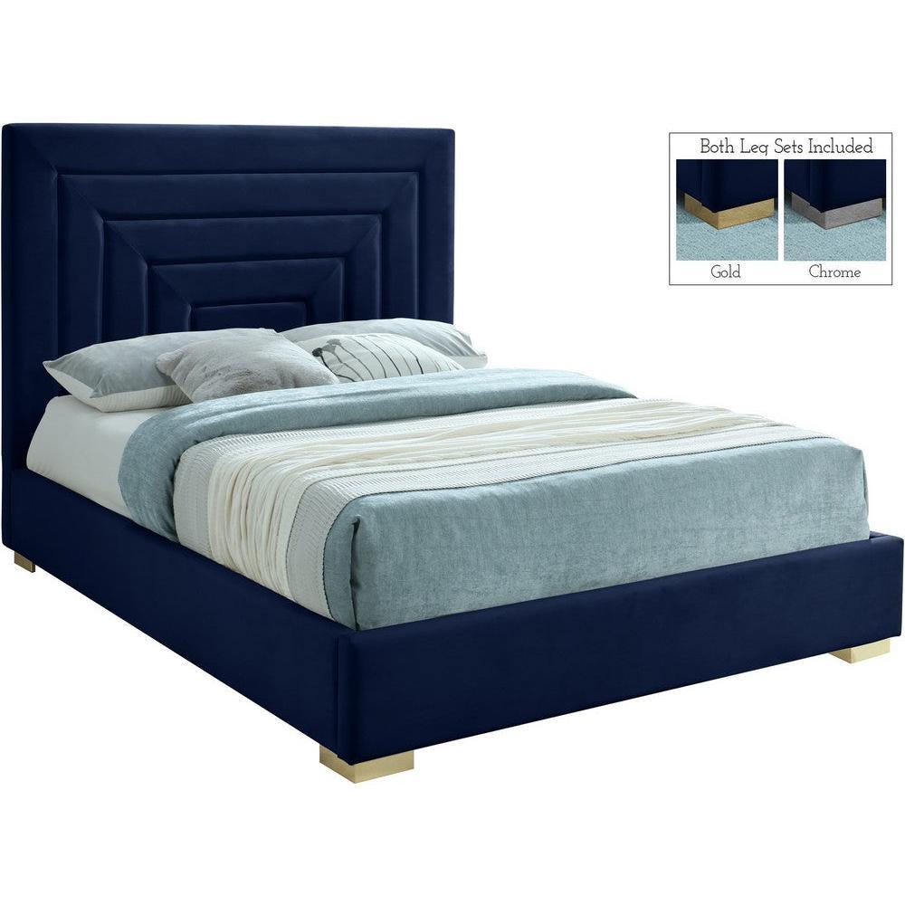 Meridian Furniture Nora Navy Velvet Full BedMeridian Furniture - Full Bed - Minimal And Modern - 1