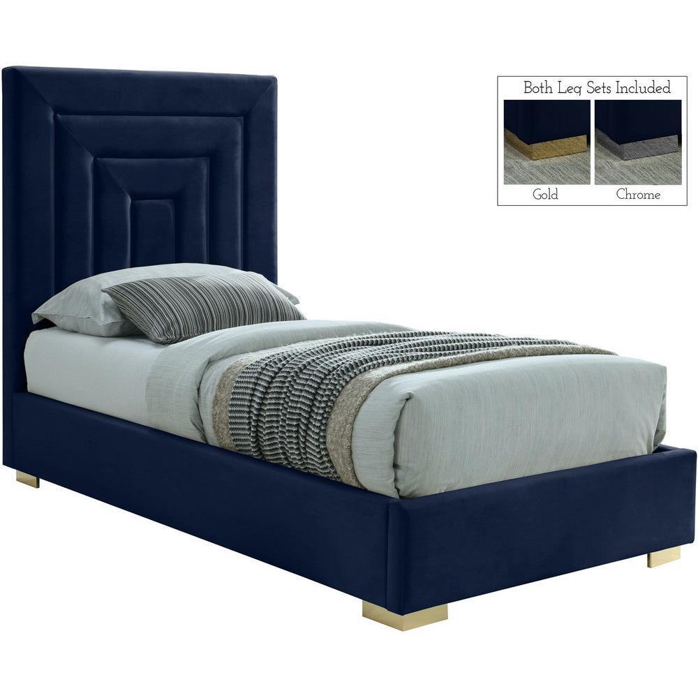 Meridian Furniture Nora Navy Velvet Twin BedMeridian Furniture - Twin Bed - Minimal And Modern - 1