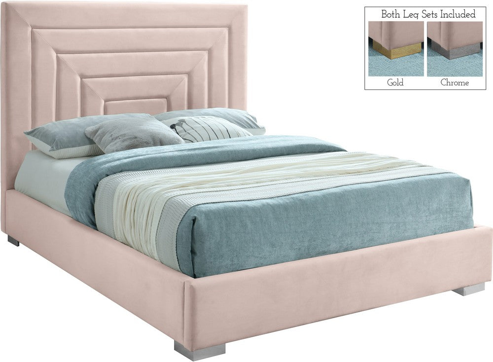 Meridian Furniture Nora Pink Velvet Full Bed